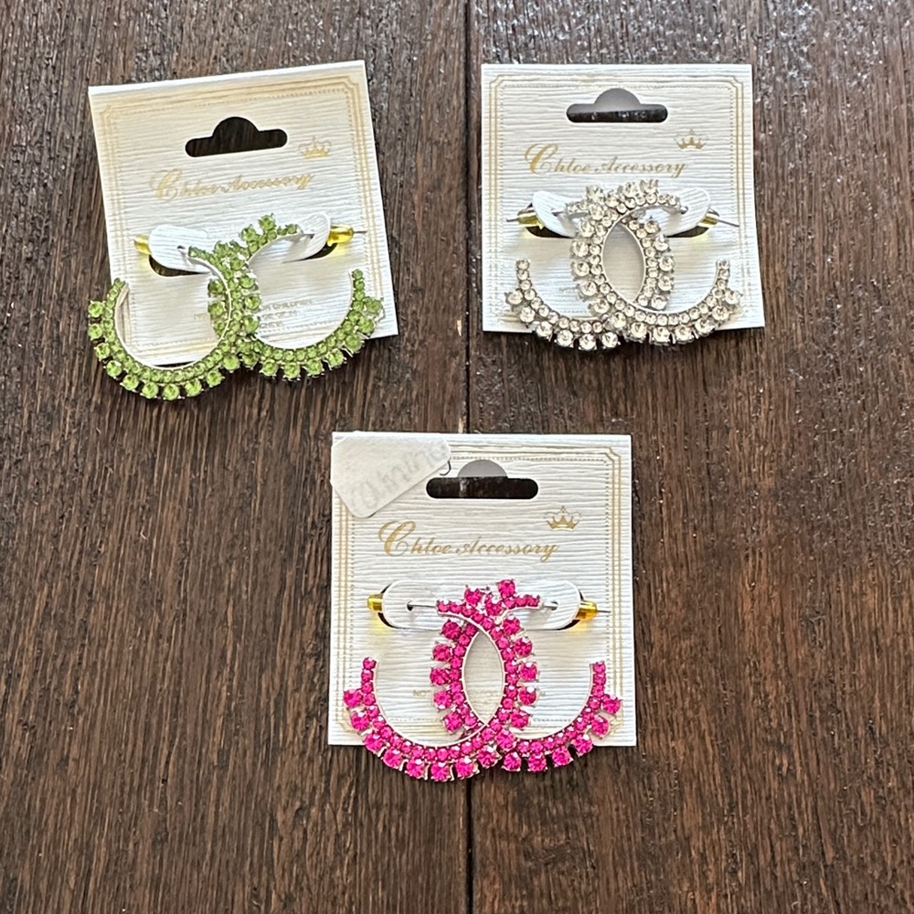 Green, Silver, and Pink Earrings Set